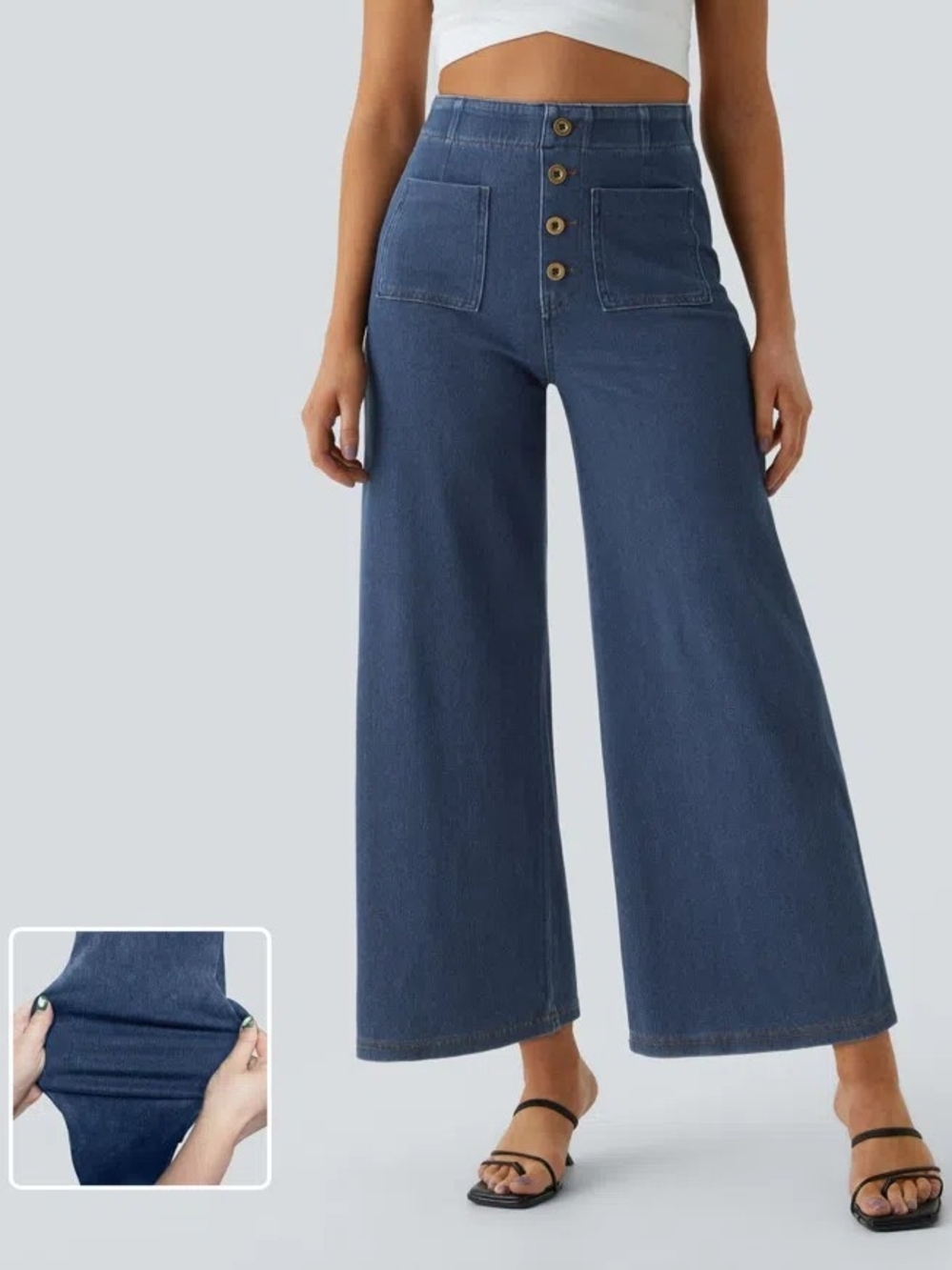 Halara Flex™ High Waisted Pockets Washed Casual Wide Leg Jeans NWOT